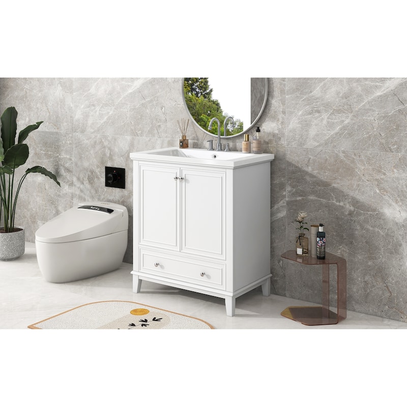 GDFStudio - Emerson 30-Inch Freestanding Bathroom Vanity with Ceramic Sink, Multi-functional Cabinet and Drawer