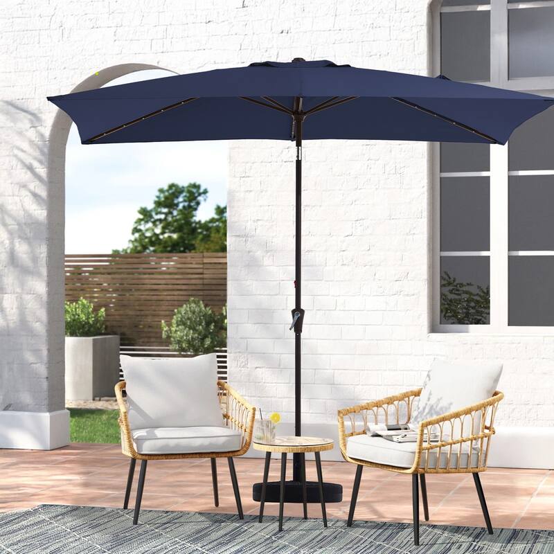 6.5*10ft Rectangular Patio Market Umbrella with LED Lights,Crank & Tilt