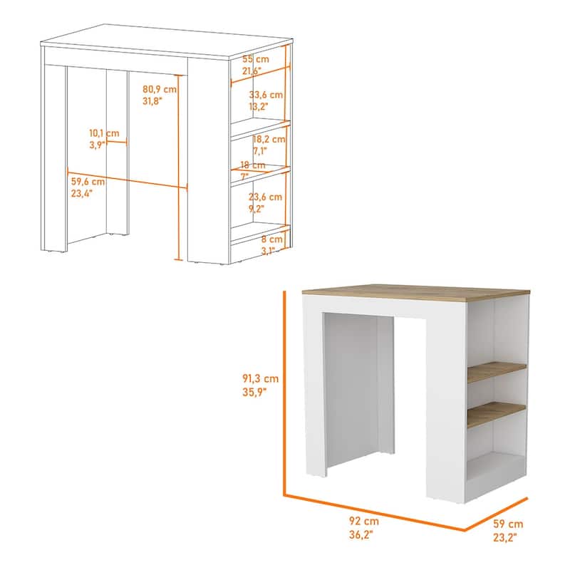 Kitchen Island Doyle, Three Side Shelves