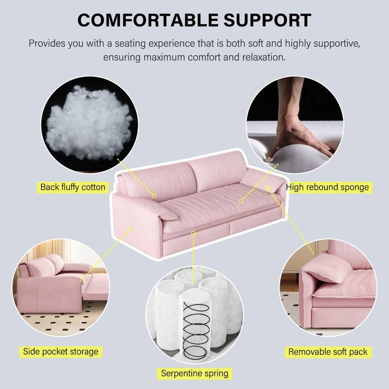 66" Queen Pull Out Sofa Bed, 3-in-1 Convertible Sleeper Sofa with Side Storage