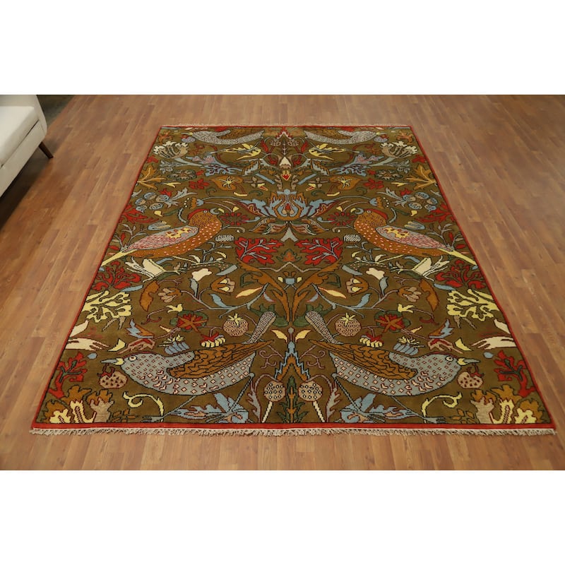 Hand Knotted Oriental 100% Wool Carpet Traditional All-Over Green Ziegler Area Rug - 9' 11'' X 7' 10''