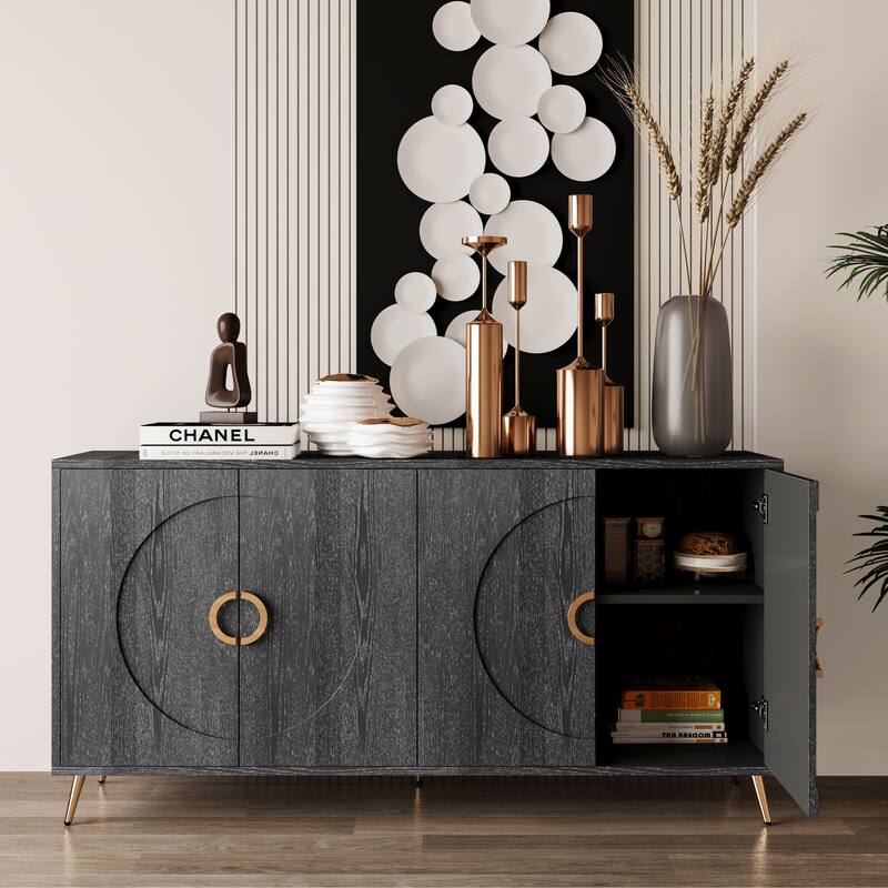 Wooden Accent Storage Cabinet Sideboard/Buffet Coffee Bar Cabinet with Adjustable Shelves for Dining Living Room Entry Hallway - Distressed Black