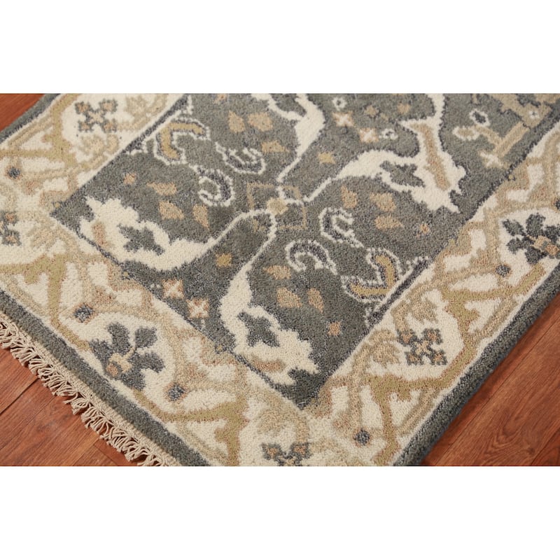 Gray Oushak Oriental Runner Rug Hand-Knotted Wool Carpet - 2'7" x 10'0"
