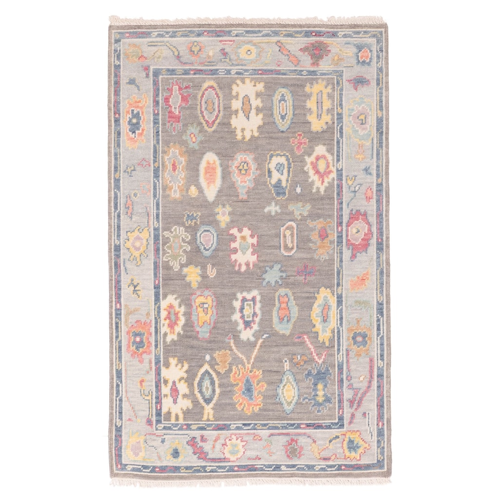 ECARPETGALLERY Hand-knotted Modern Oushak Dark Grey Wool Rug - 3'6 x 5'8