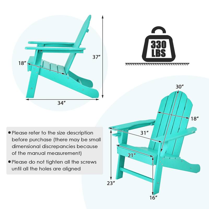 Costway 4PCS Patio Adirondack Chair Weather Resistant Garden Deck - 34'' x 31'' x 37''