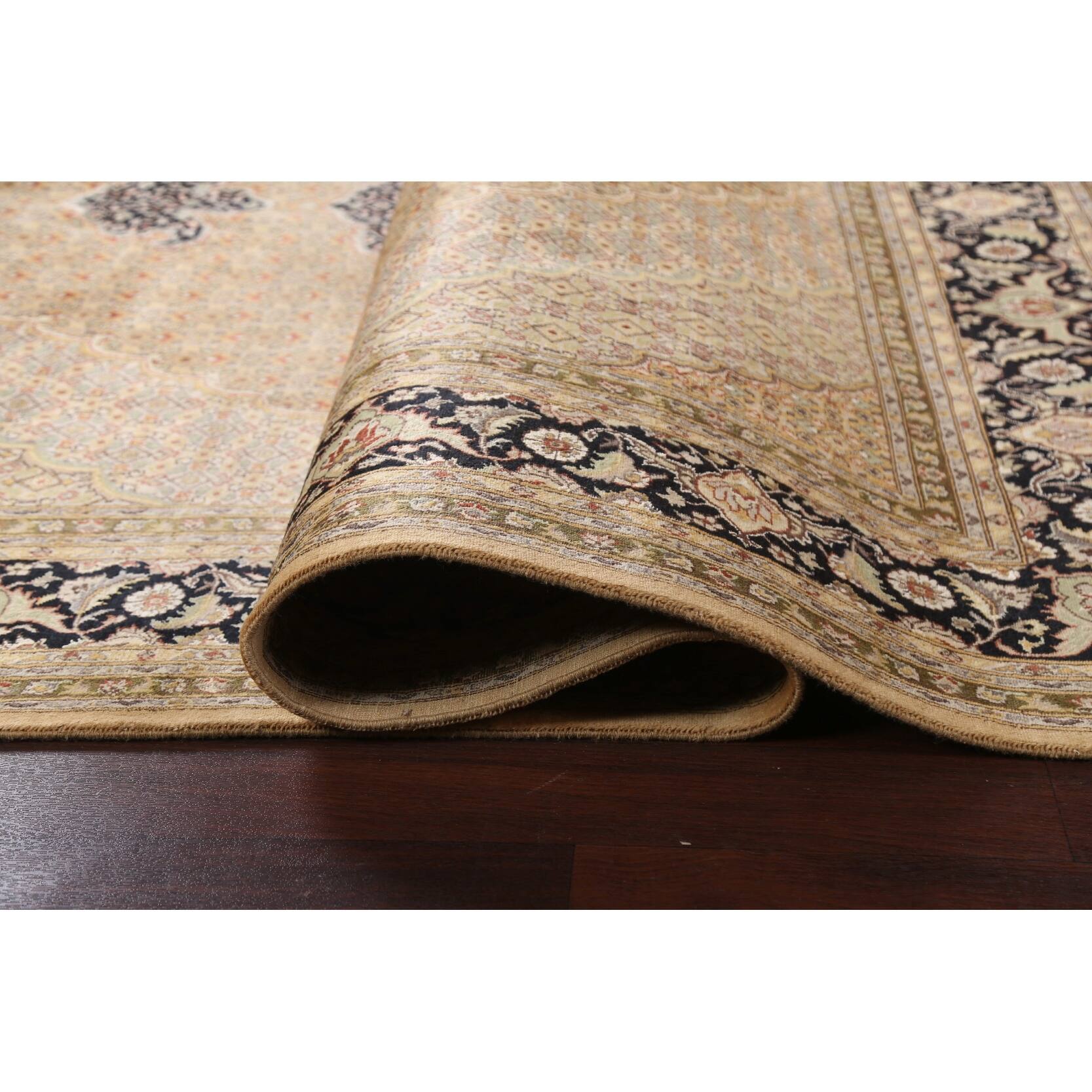 Wool/ Silk Vegetable Dye Persian Tabriz Mahi Area Rug Handmade Carpet