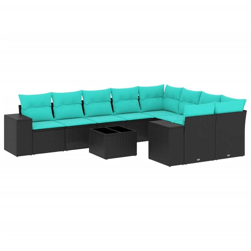 vidaXL 9 Piece Patio Sofa Set with Cushions Black Poly Rattan