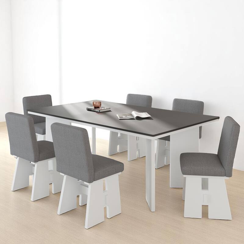7-Piece Dining Table Set with Solid Wood Frame, Padded Chairs, and Space-Saving Layout