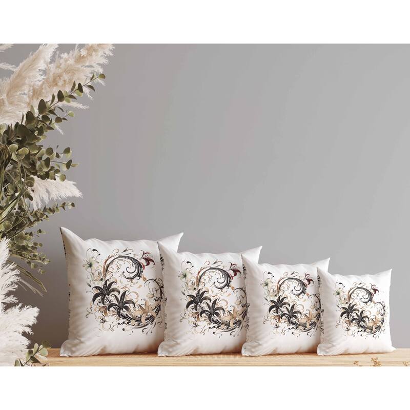 Petal and Swirl Faux Suede Reversible Throw Pillow White and Black