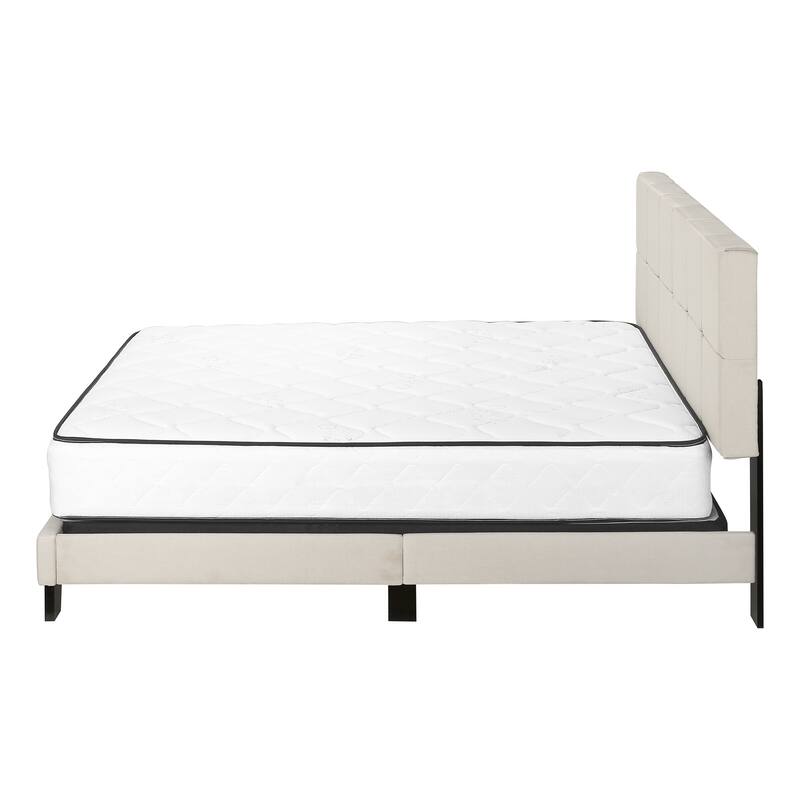 Queen Size Linen-Look Upholstered Platform Bed with Tufted Headboard and Wooden Legs