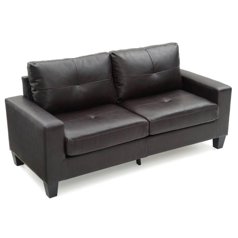 Square Arm Faux Leather Tufted Straight Sofa - 71" - Dark Brown