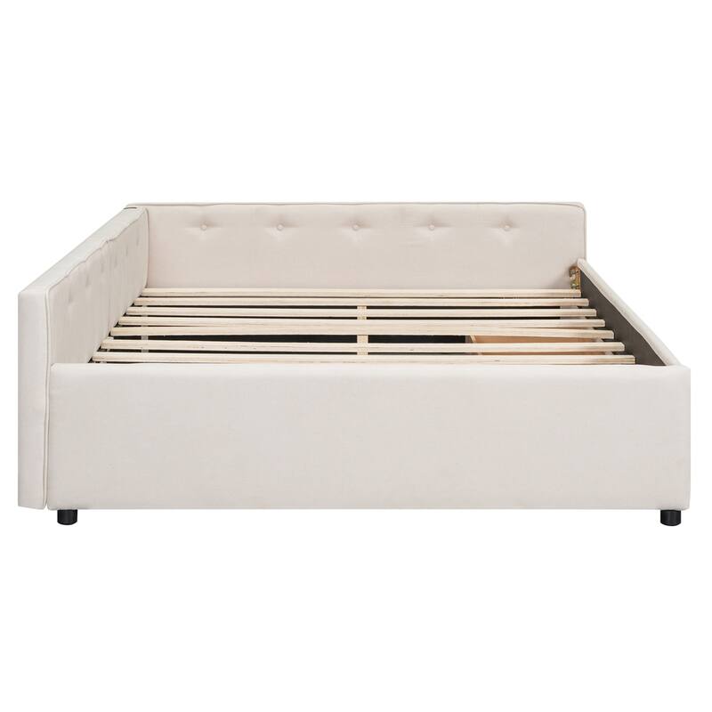 Linen Upholstered Platform Bed with USB and 2 Drawers