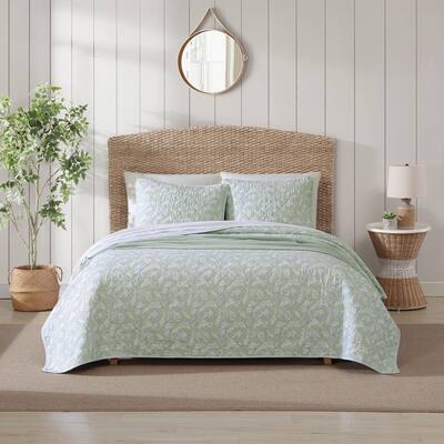 Tommy Bahama Pineapple Bloom Cotton Reversible Green Quilt Set