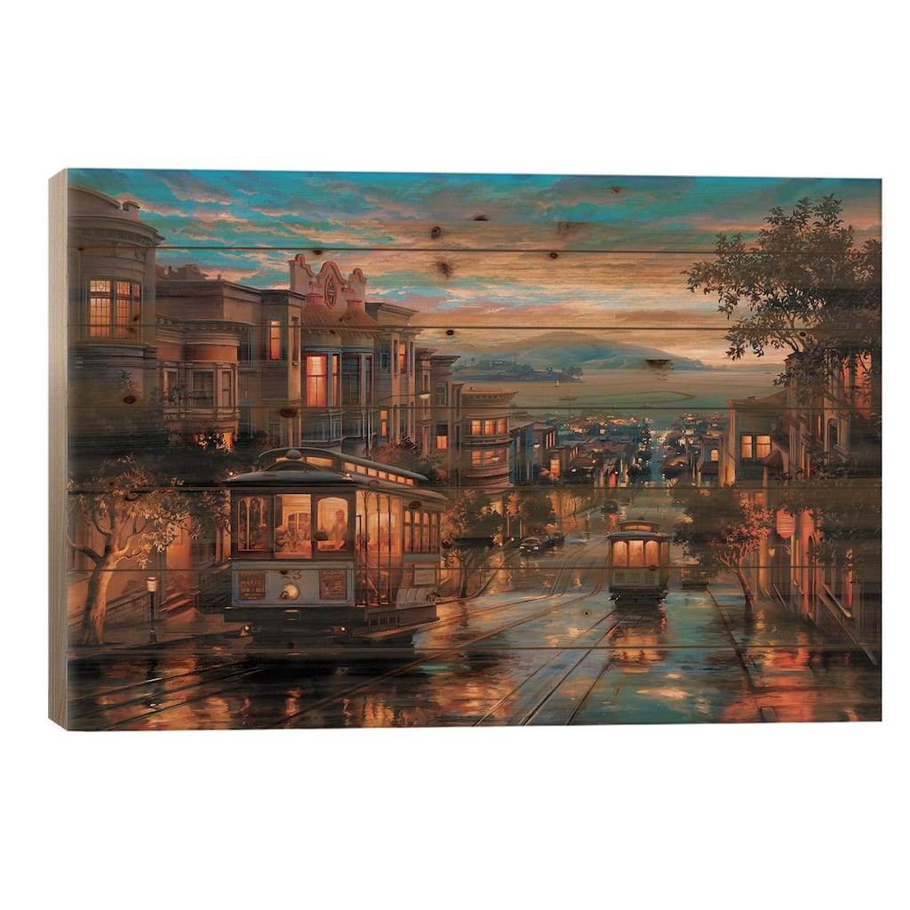 Cable Car Heaven Print On Wood by Evgeny Lushpin - Multi-Color