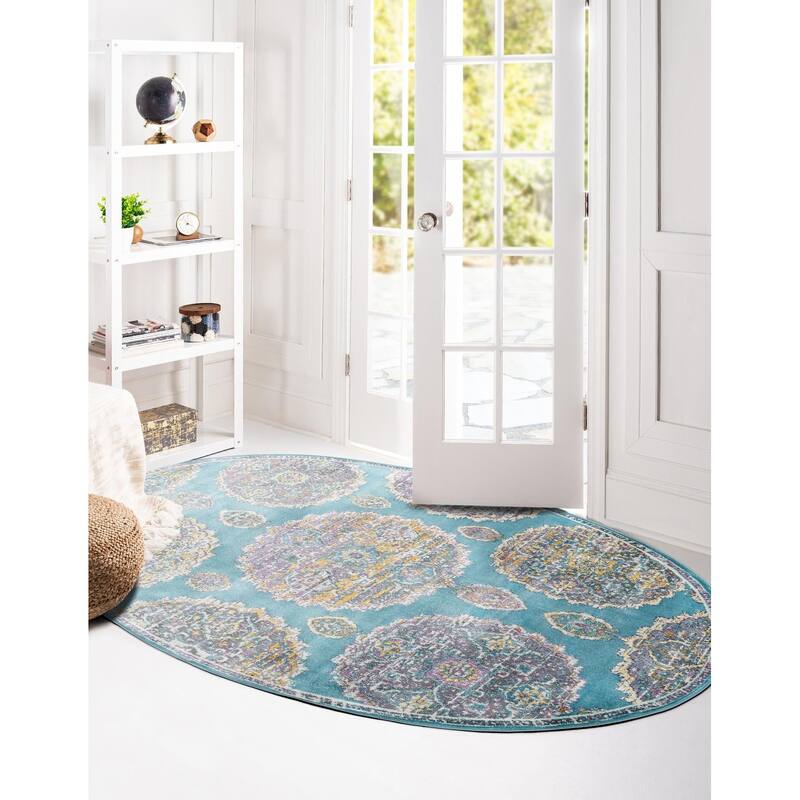 Transitional Laka Collection Area Rug - Blue - 3'3"x5'3" Oval