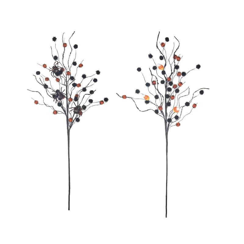 Transpac Fall/Harvest 28" Polyester Pom Pom Spray Set of 2 Home Decorations Halloween