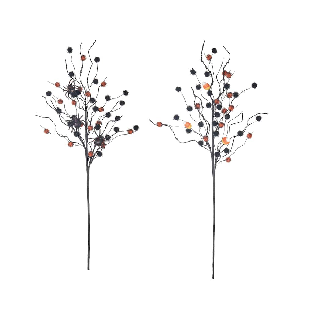 Transpac Fall/Harvest 28" Polyester Pom Pom Spray Set of 2 Home Decorations Halloween