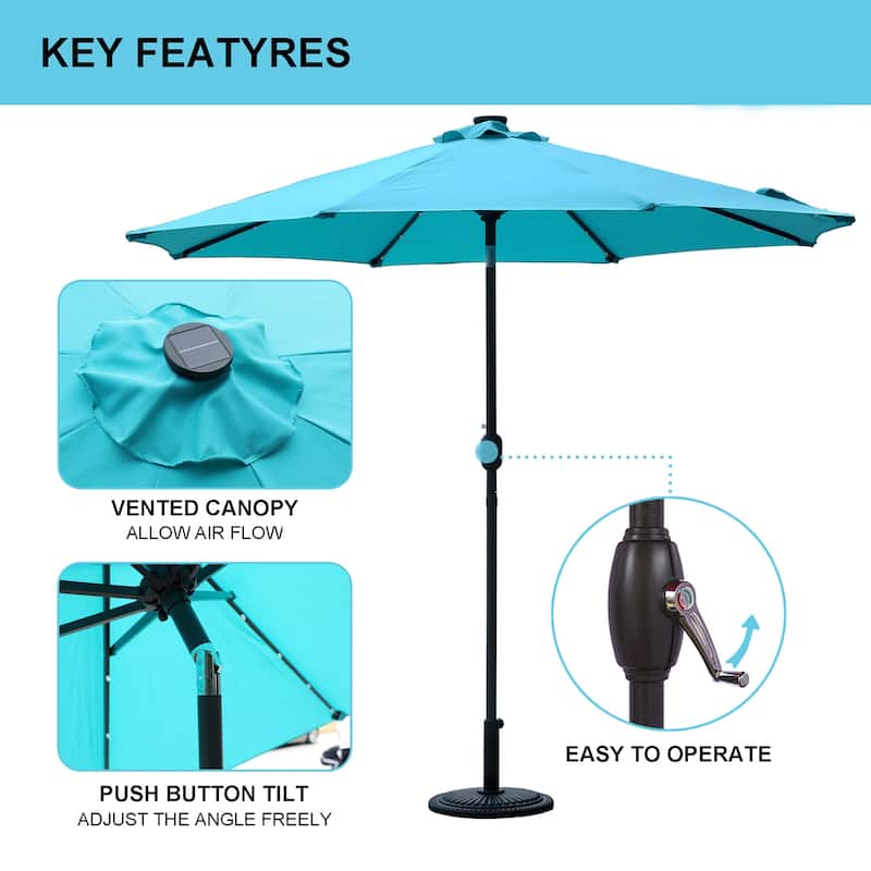 Clihome 9 Ft Aluminum Patio Market Umbrella with Tilt & Crank