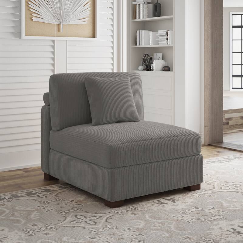 Corduroy Couch Modular Sectional Sofa with Pillows - Armless - Light Grey