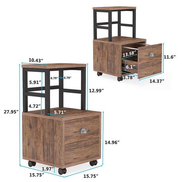 Rolling File Cabinet, Mobile Office Cabinet on Wheels, Printer Stand with Drawer, for A4, Letter Size, Hanging File Folders