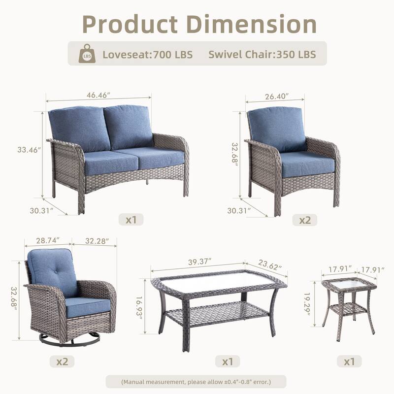 XIZZI 7-Piece Patio Wicker Furniture Conversation Swivel Chairs Set