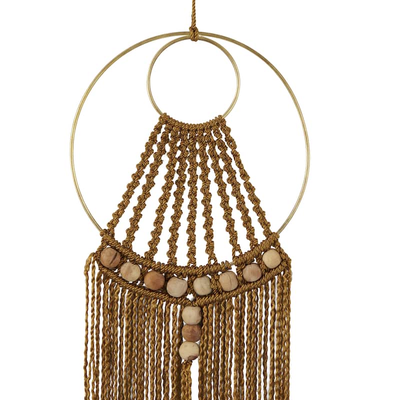Cotton Fabric Macrame Handmade Intricately Weaved Home Wall Decor with Beaded Fringe Tassels - Brown - Roche River Decor