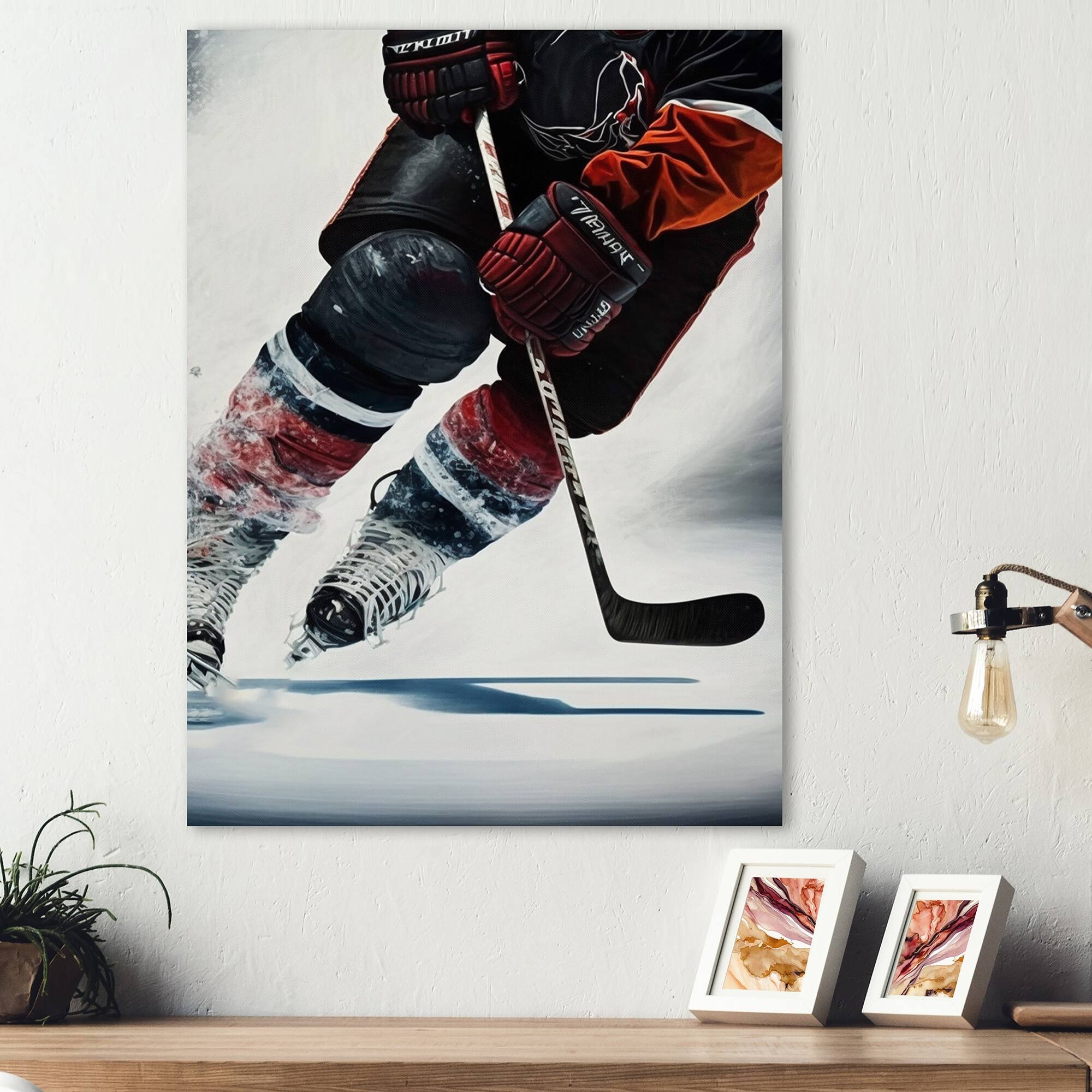 Designart 'Hockey Player On Ice During Game V' Modern Canvas Wall Art