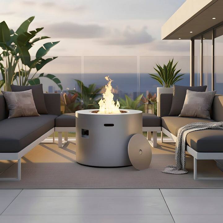 Kinger Home Loren 32-Inch Outdoor Patio Propane Gas Alloy Steel Fire Pit - 32” L x 32” W x 24” H - Grey