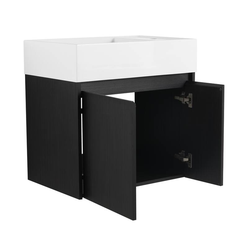 24-Inch Floating Bathroom Vanity with Thick Edge Resin Sink and Soft-Close Doors for Compact Spaces