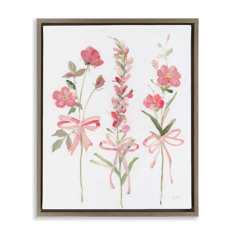 Stupell Pastel Pink Floral Sprigs Framed Floater Canvas Wall Art Design By Sally Swatland - 25 x 31 - Brown