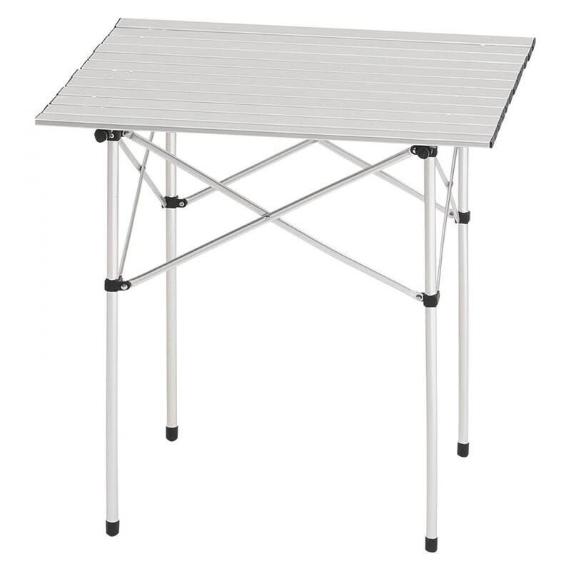 Silver Aluminum Alloy Adjustable Height Foldable Portable Camping Table for Outdoor Use