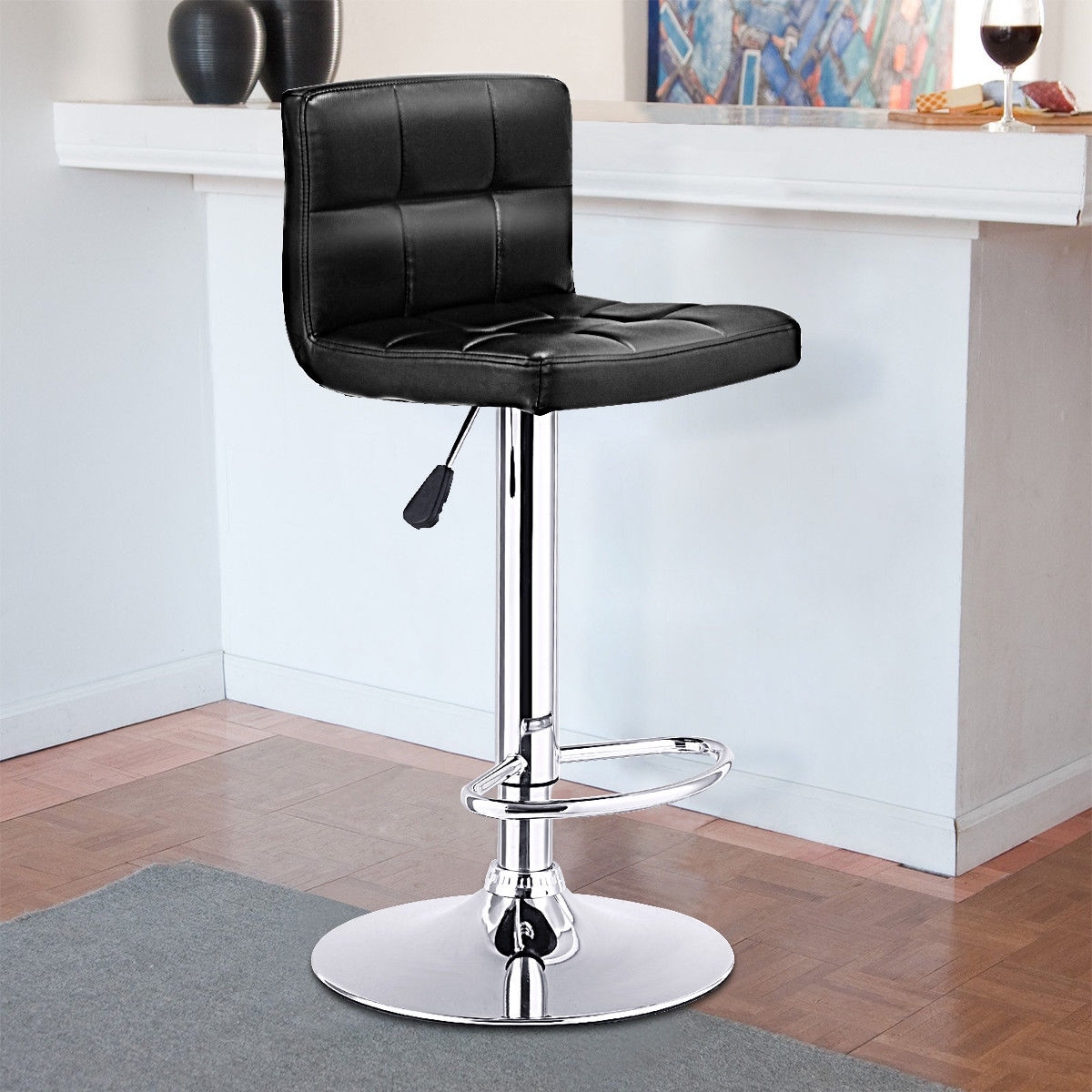 Costway 1 Pc Bar Stool Swivel Adjule Pu Leather Barstools Bistro Pub Chair Black Costway 1 Pc Bar Stool Swivel Adjule Pu Leather Barstools Bistro Pub Chair Black