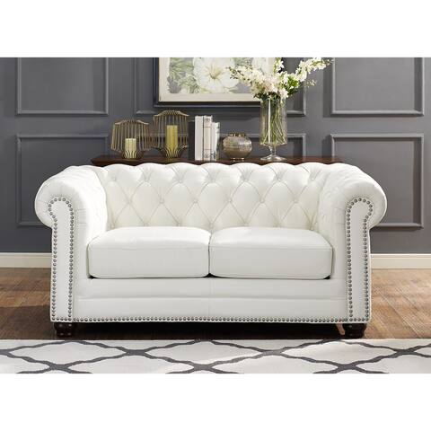 Hydeline Monaco Leather Chesterfield Loveseat, with Feather, Memory Foam and Springs
