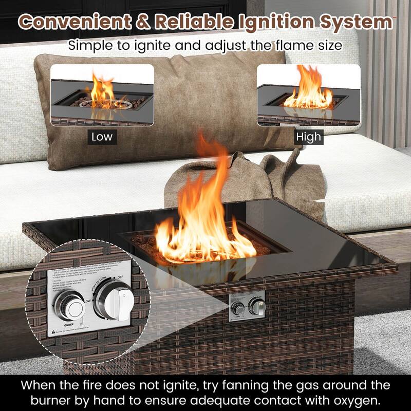 Costway 32.5" Propane Fire Pit Table Outdoor Wicker Gas Firepit with - See Details