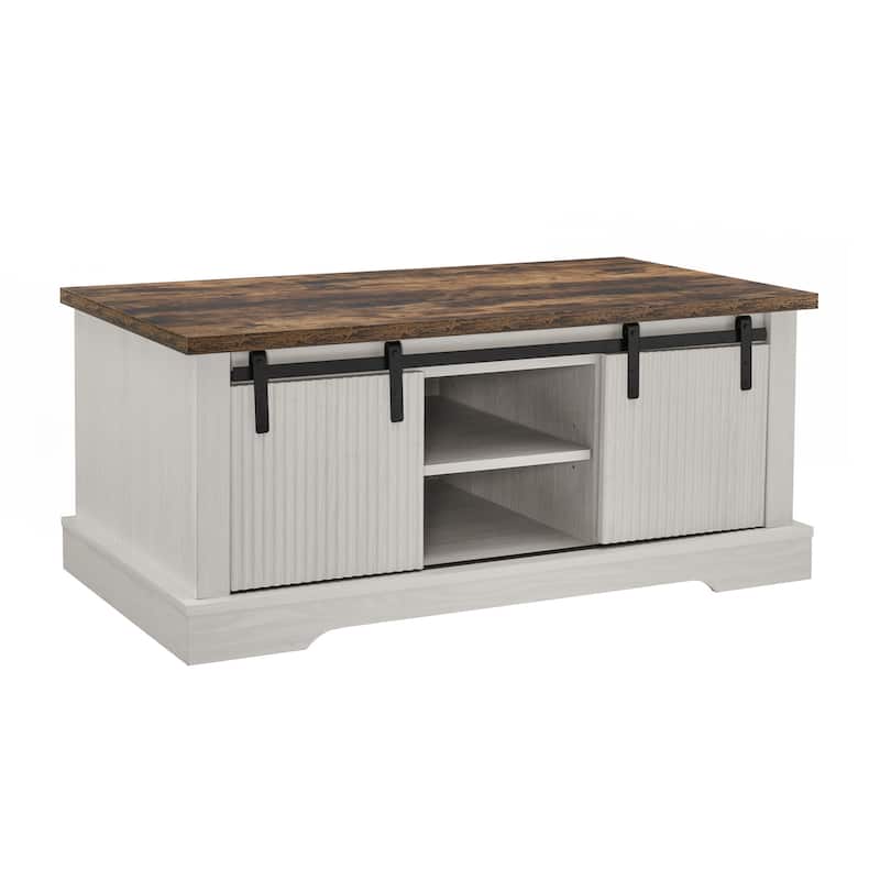 41.3 Inch Coffee Table with Storage and Sliding Wood Door