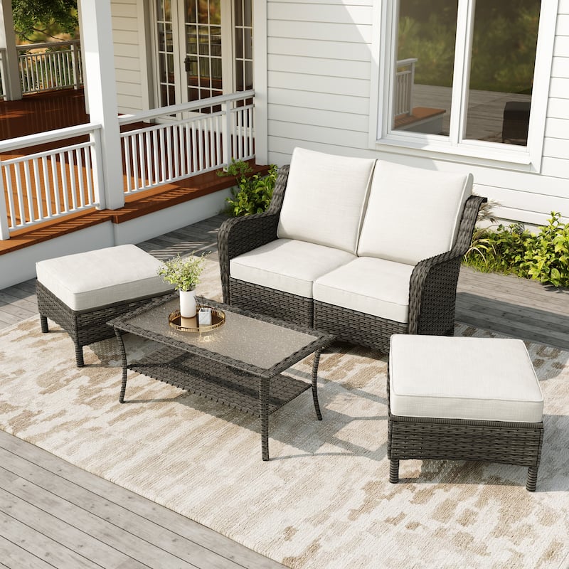 Rattan Outdoor Sectional Set with Modular Seating - 5-Piece - Beige