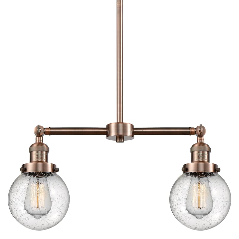 Innovations Lighting Beacon 2 Light 23" Wide Linear Chandelier - Antique Copper / Seedy Globe