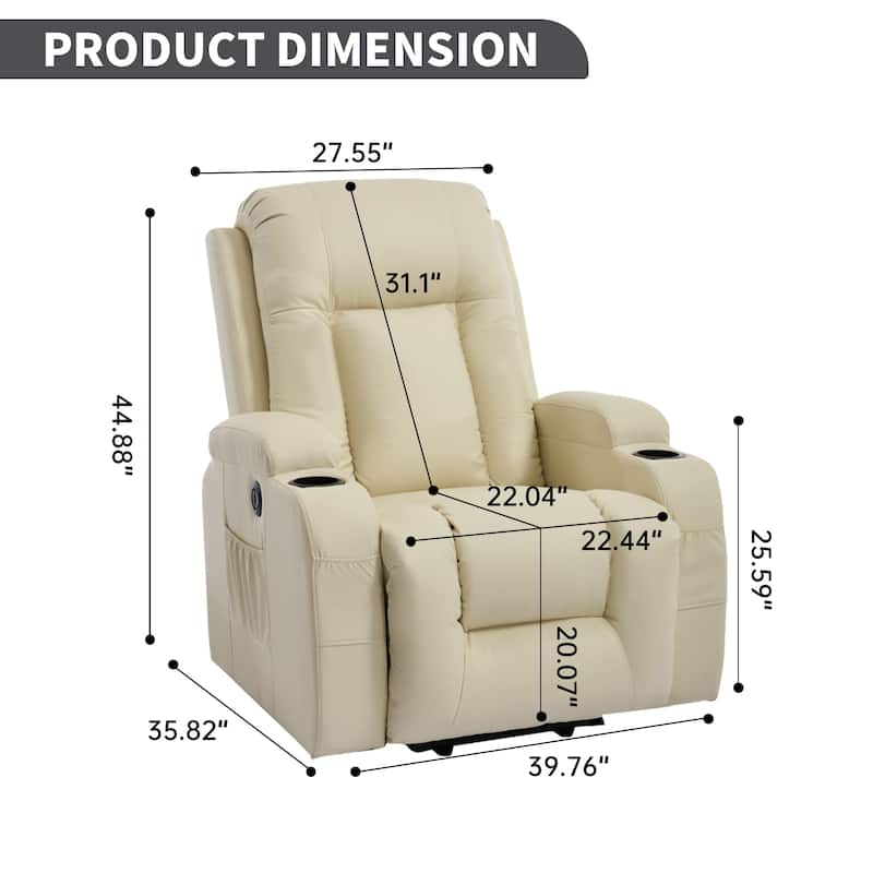 Dual OKIN Motor Power Lift Recliner Chair, Electronic Recliner with Heat & Massage, Sofa Chair with Side Pocket & Cup Holder