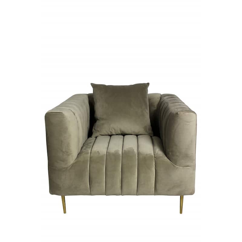 HomeRoots 37" Beige Velvet And Gold Solid Color Lounge Chair - 37