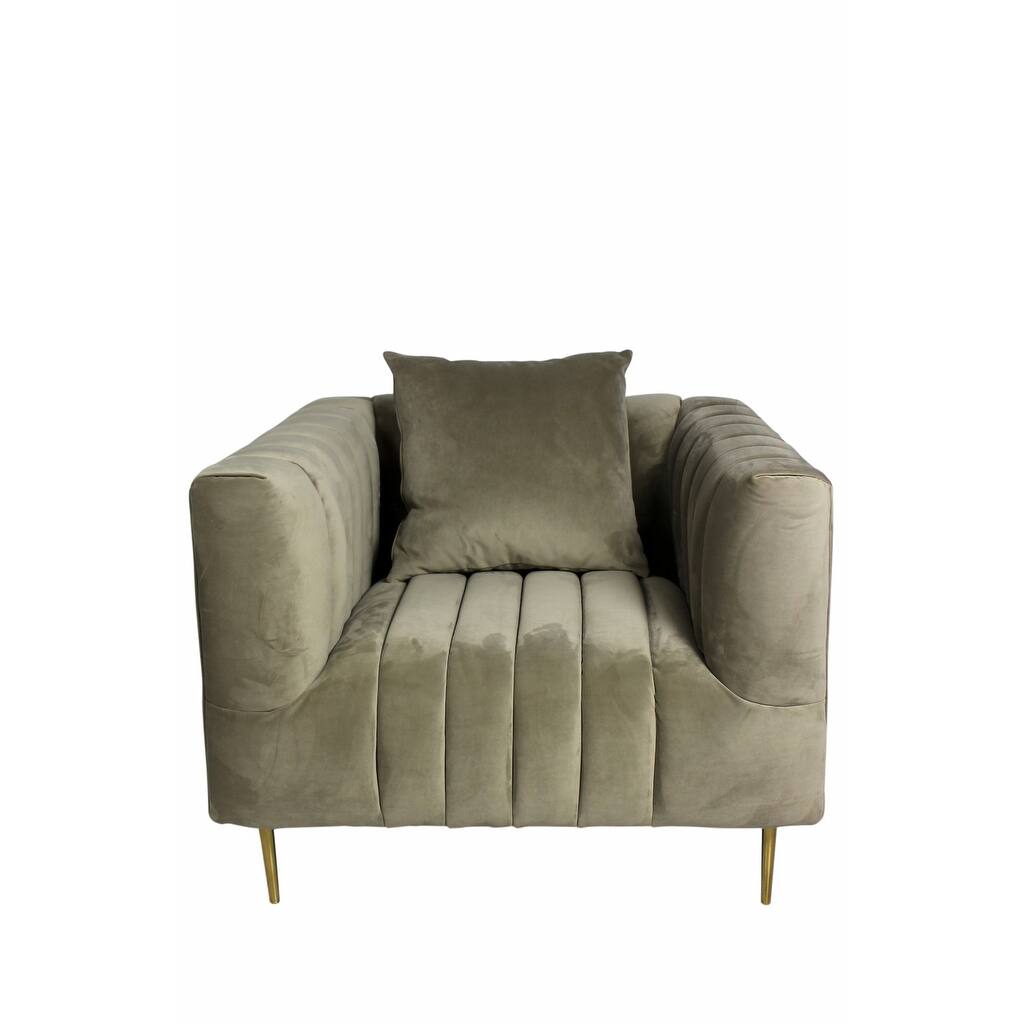 HomeRoots 37" Beige Velvet And Gold Solid Color Lounge Chair - 37