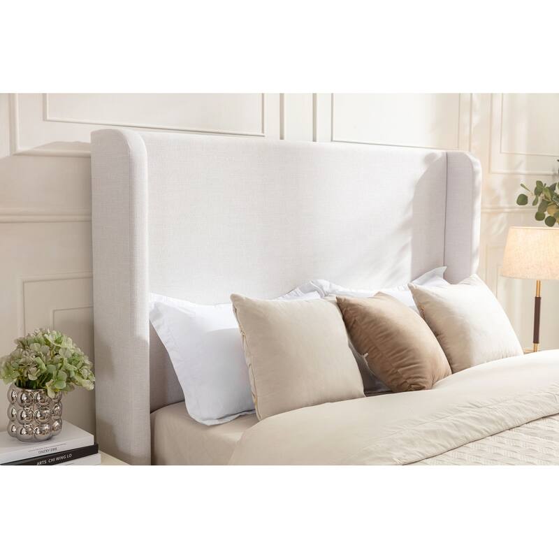 Elegant Upholstered Bed with Wingbacks and No Box Spring for Relaxing
