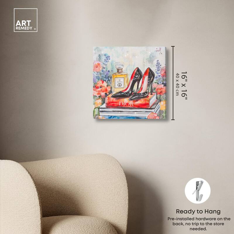 Lovely Garden Books and Heels Canvas by Art Remedy, Gallery Wrapped