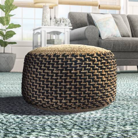 Natural Jute and Black Pouf