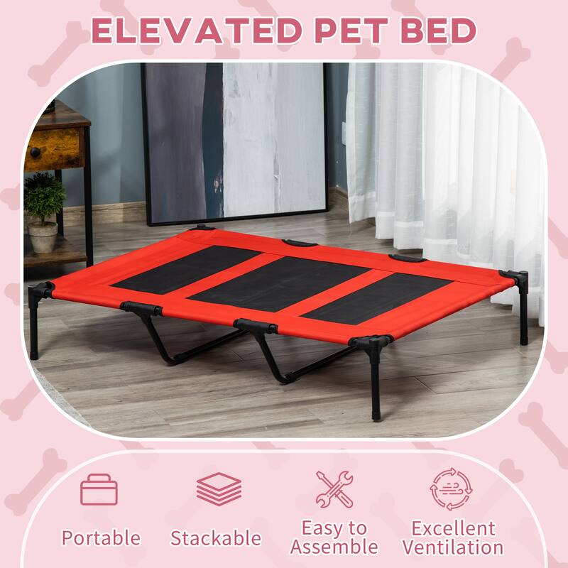 Elevated Raised Cooling Cots Bed for Large Dogs Portable Indoor & Outdoor Pet Hammock w/ Carry Bag Metal Frame Breathable Mesh