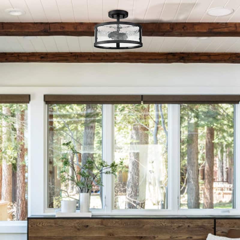 Gocek Farmhouse Semi Flush Mount Ceiling Light with Hammered Glass