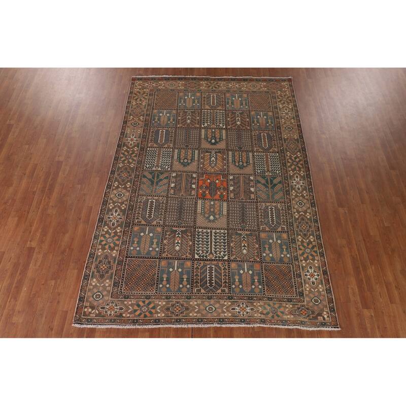 Garden Design Brown Bakhtiari Persian Vintage Rug Handmade Wool Carpet - 6'11"x 10'2"