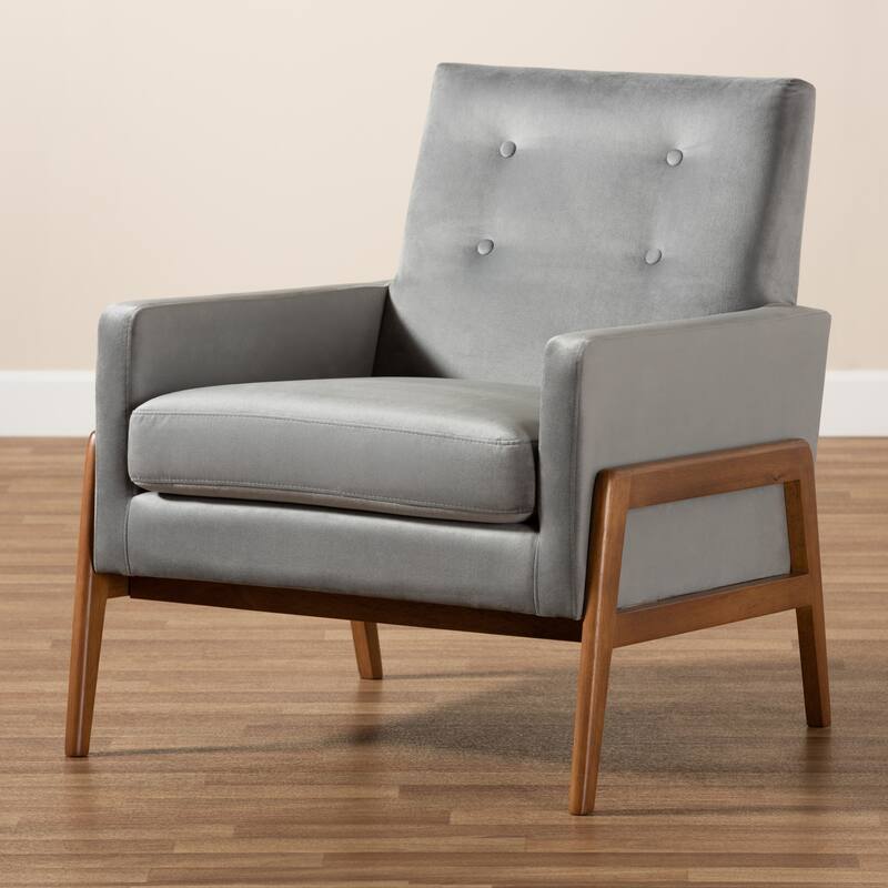 Perris Mid-Century Modern Walnut Finished Wood Lounge Chair