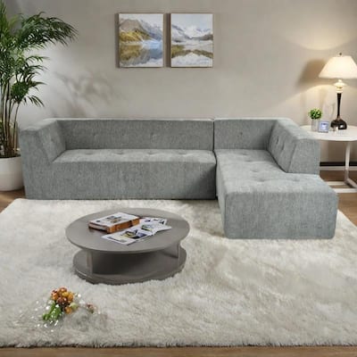 112.2" Chenille Modular L-Shaped Sofa Bed with Free Combination Design and No-Assembly Required