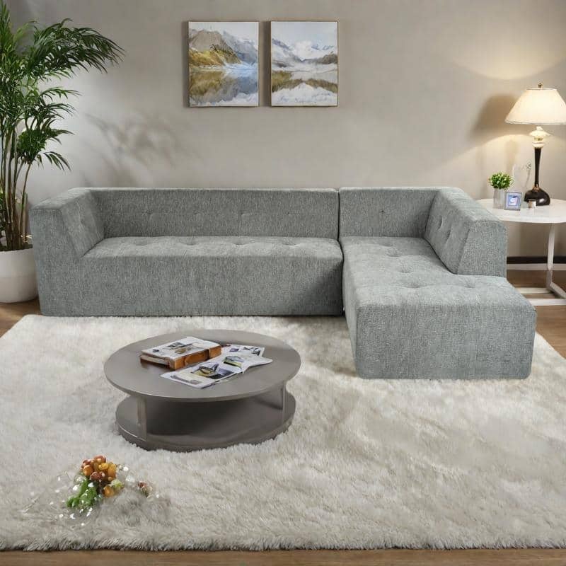 112.2" Chenille Modular L-Shaped Sofa Bed with Free Combination Design and No-Assembly Required