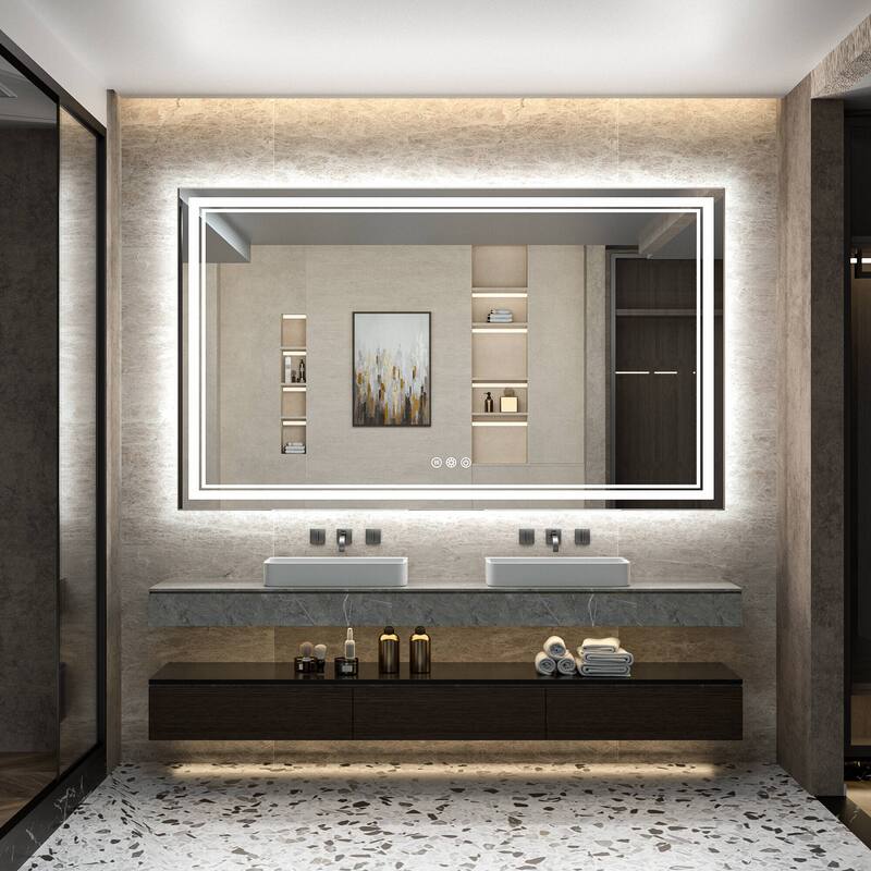 Keonjinn LED Front Light and Backlit Bathroom Vanity Wall Mirror, 3 Color Temperatures, Anti-fog